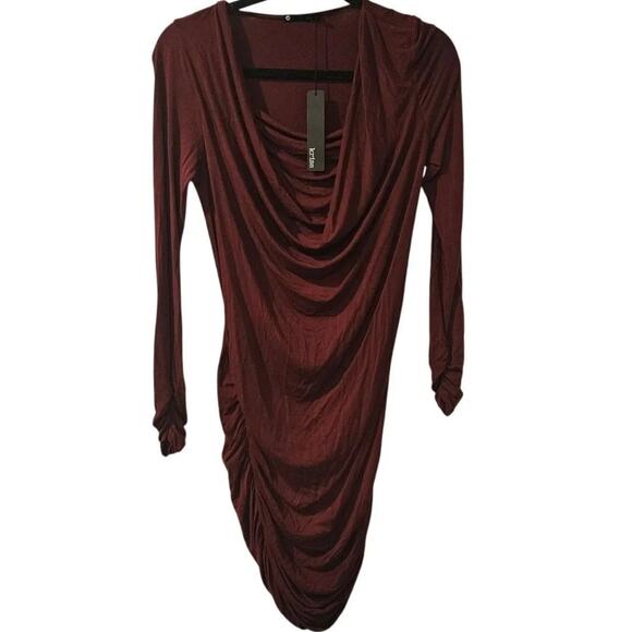 Revolve Krisa Long Sleeve Ruched Dress BodyCon Fitted Size S Merlot NWT - Picture 1 of 8